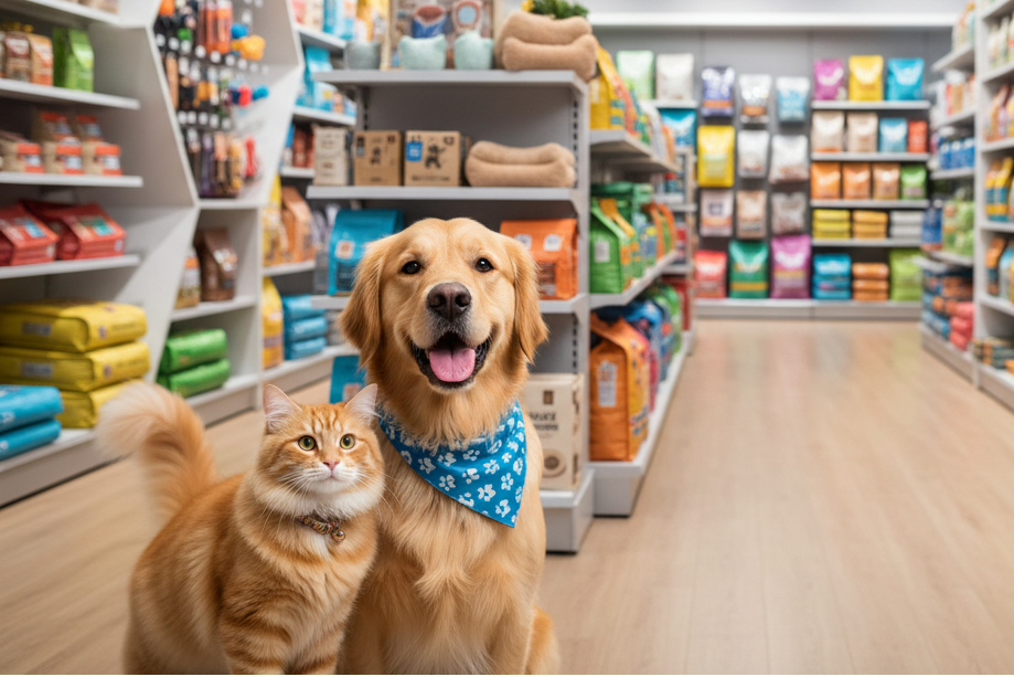 cat and dog slide image in pet store